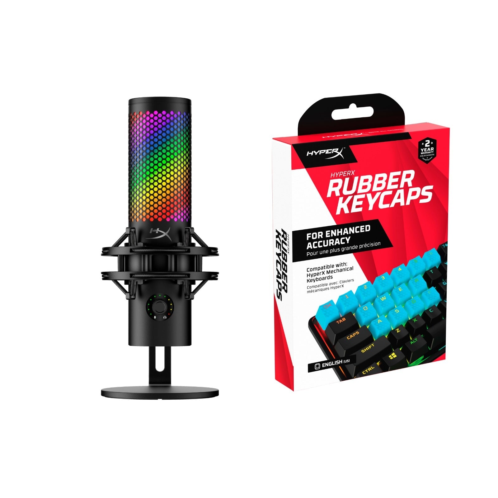 HyperX Bundle - QuadCast 2 S Microphone + Rubber Keycaps (Blue)